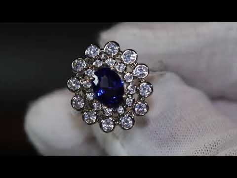 Load and play video in Gallery viewer, oval sapphire blue diamond engagement ring