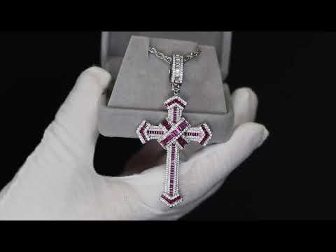 Load and play video in Gallery viewer, Red Diamond Cross Pendant