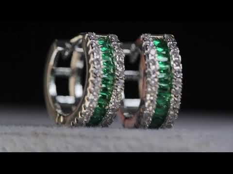 Load and play video in Gallery viewer, Mens Green Diamond Hoop Earrings