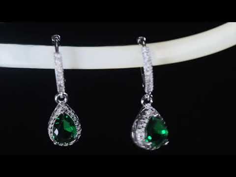 Load and play video in Gallery viewer, Green Pear Cut Diamond Earrings