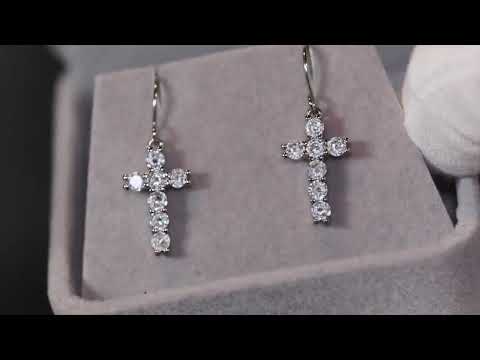 Load and play video in Gallery viewer, Womens Diamond Cross Earrings  | Cross Earrings Women | Cross Dangle Earrings | Womens Earrings