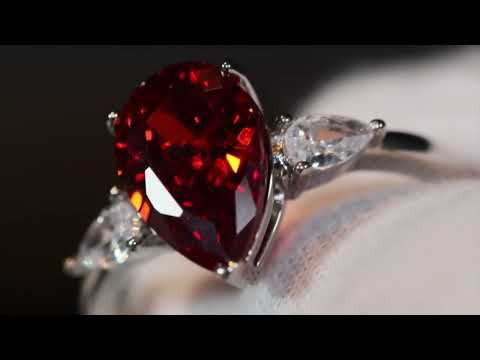 Load and play video in Gallery viewer, red pear cut diamond ring