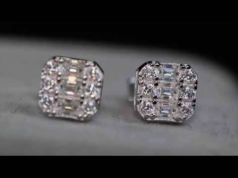 Load and play video in Gallery viewer, MOISSANITE BAGUETTE DIAMOND EAR STUDS