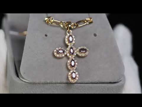Load and play video in Gallery viewer, Gold Purple Diamond Cross Pendant