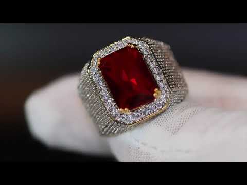 Load and play video in Gallery viewer, mens gold red diamond ring