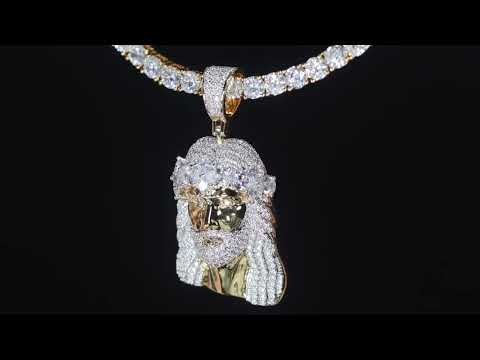 Load and play video in Gallery viewer, Gold Iced Out Jesus Pendant