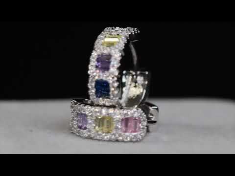 Load and play video in Gallery viewer, Rainbow Diamond Hoop Earrings