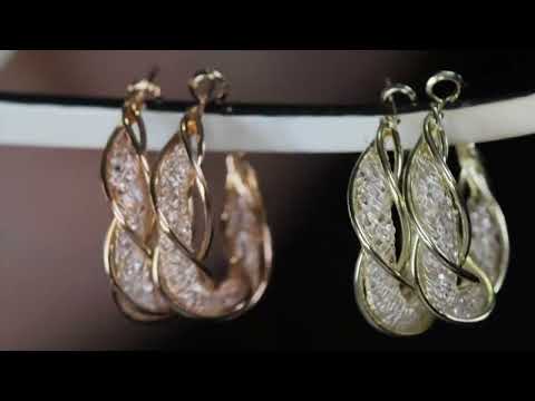 Load and play video in Gallery viewer, Rose Gold Gold Diamond Hoop Earrings | Gold Diamond Earrings