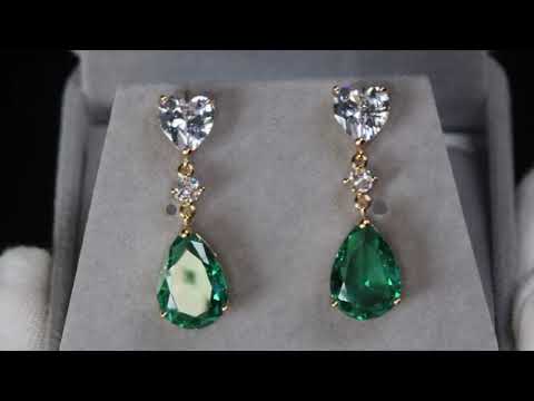 Load and play video in Gallery viewer, Green Pear Cut Diamond Earrings