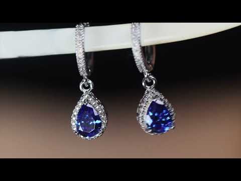 Load and play video in Gallery viewer, Blue Pear Cut Diamond Earrings