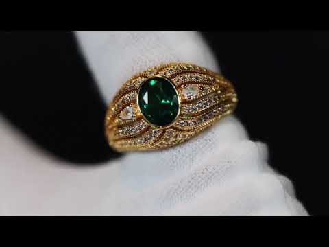 Womens gold green emerald ring