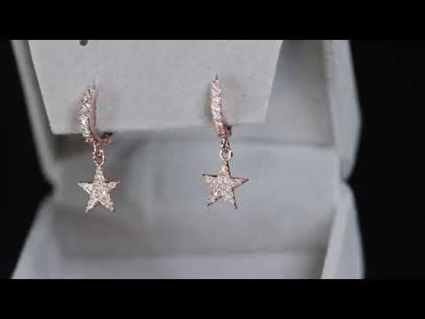 Load and play video in Gallery viewer, Rose Gold Star Diamond Heart Earrings