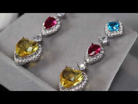 Load and play video in Gallery viewer, Rainbow Diamond Earrings | Diamond Heart Earrings | Heart Diamond Earrings