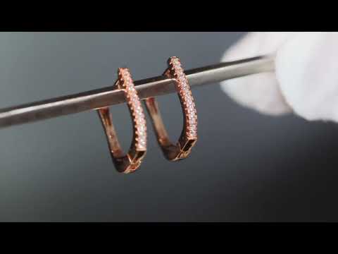Load and play video in Gallery viewer, rose gold diamond hoop earrings