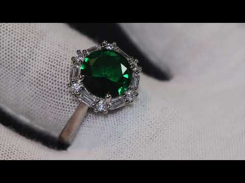 Emerald green round diamond ring