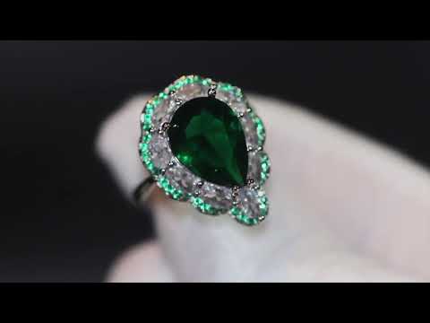 Green pear cut diamond ring