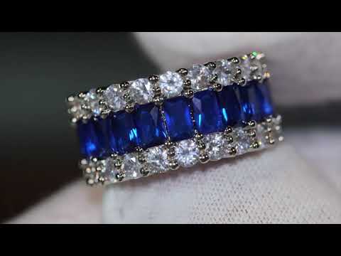 Load and play video in Gallery viewer, Mens blue diamond eternity ring