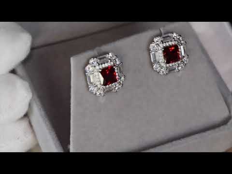 Load and play video in Gallery viewer, Womens Red Diamond Ear Studs
