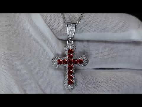 Load and play video in Gallery viewer, Red Diamond Cross Pendant