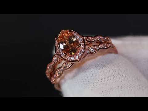 Load and play video in Gallery viewer, Rose Gold Engagement Ring | Rose Gold Wedding Ring Set