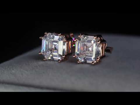 Load and play video in Gallery viewer, Rose Gold Asscher Diamond Ear Studs