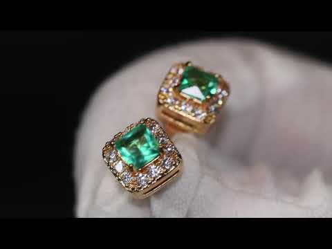 Gold green diamond ear studs