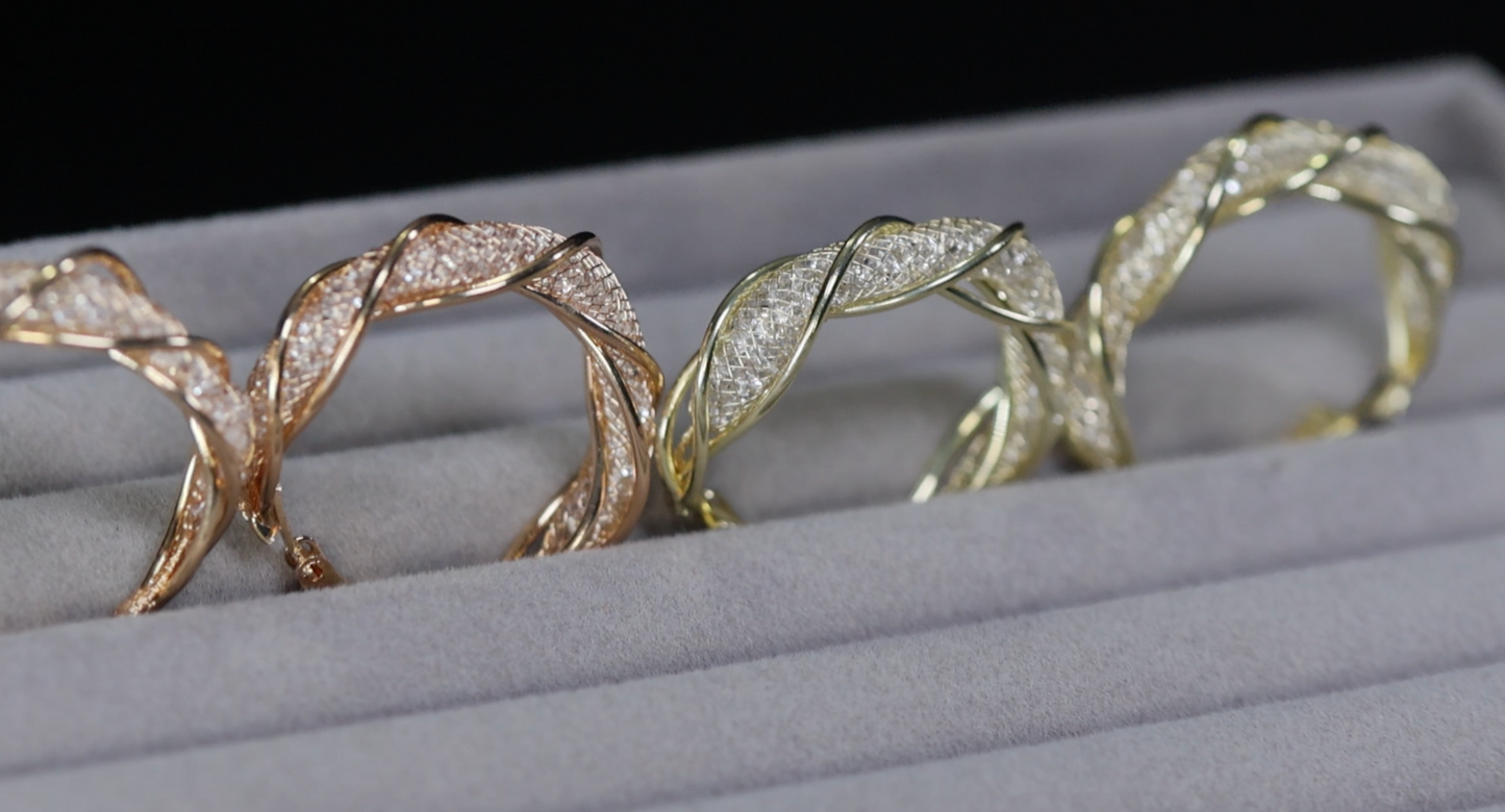 Rose Gold Gold Diamond Hoop Earrings | Gold Diamond Earrings