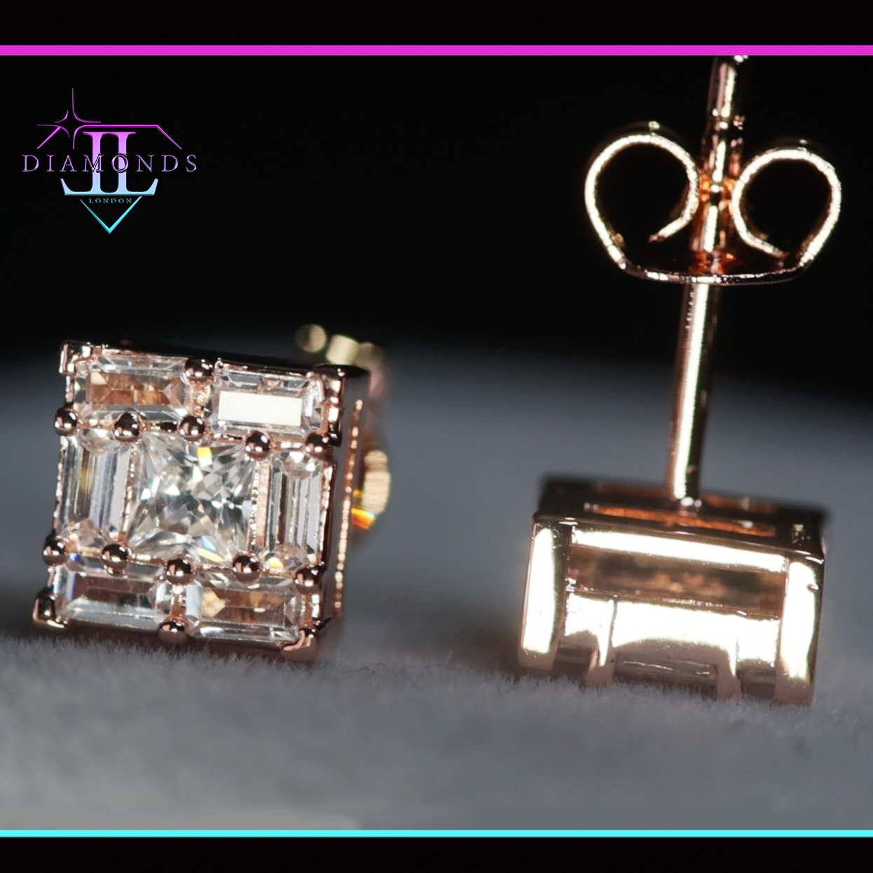 Rose Gold Baguette Diamond Ear Studs