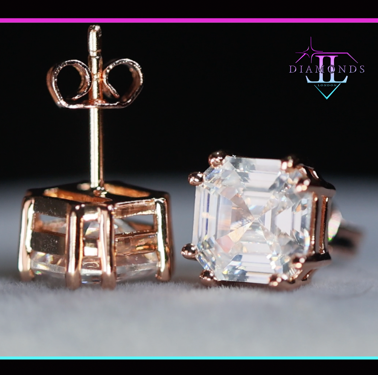 Rose Gold Asscher Diamond Ear Studs