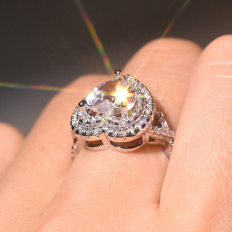 Hheart Ring | Womens Iced Out Ring | Engagement Ring | Heart Shape Ring | ring for girlfriend | love ring