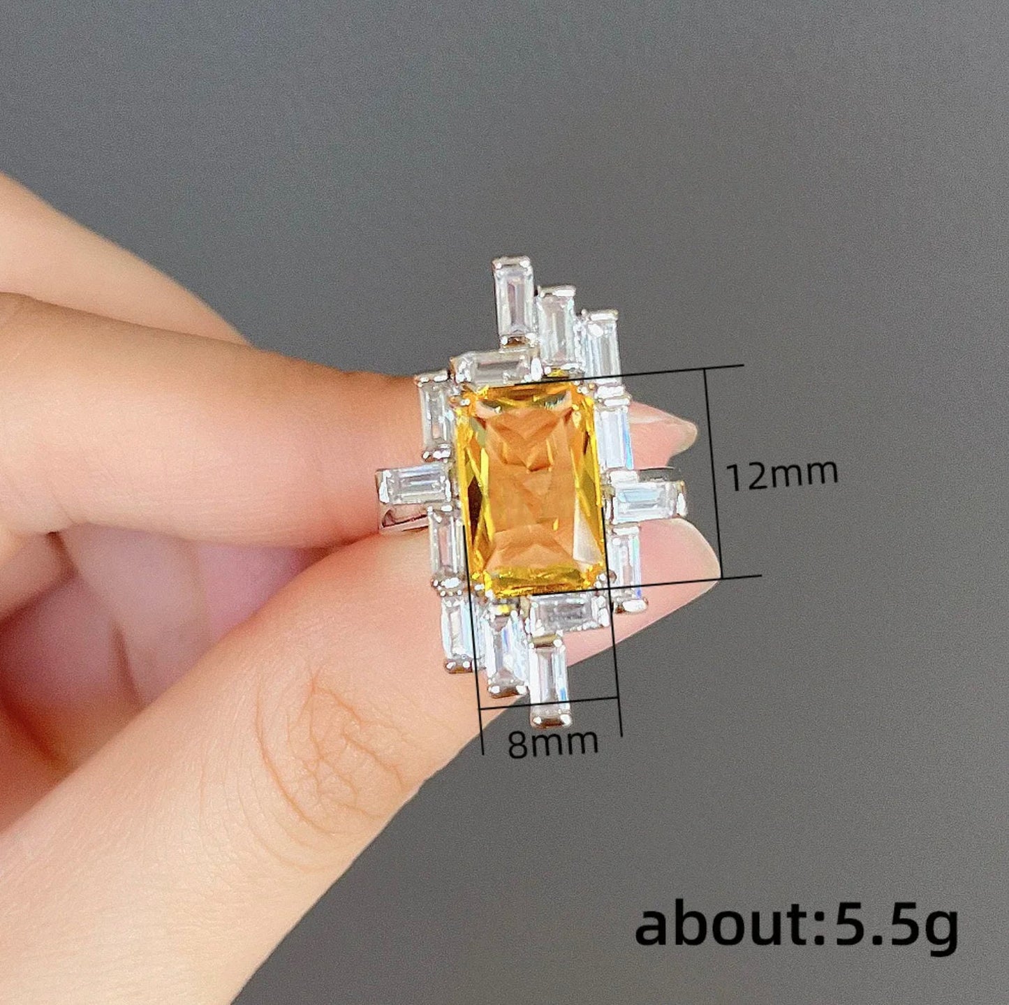 Womens Big Diamond Ring | Emerald Ring | Yellow Diamond Ring | Yellow Diamond Engagement Rings | Baguette Ring | Womens Engagement Ring