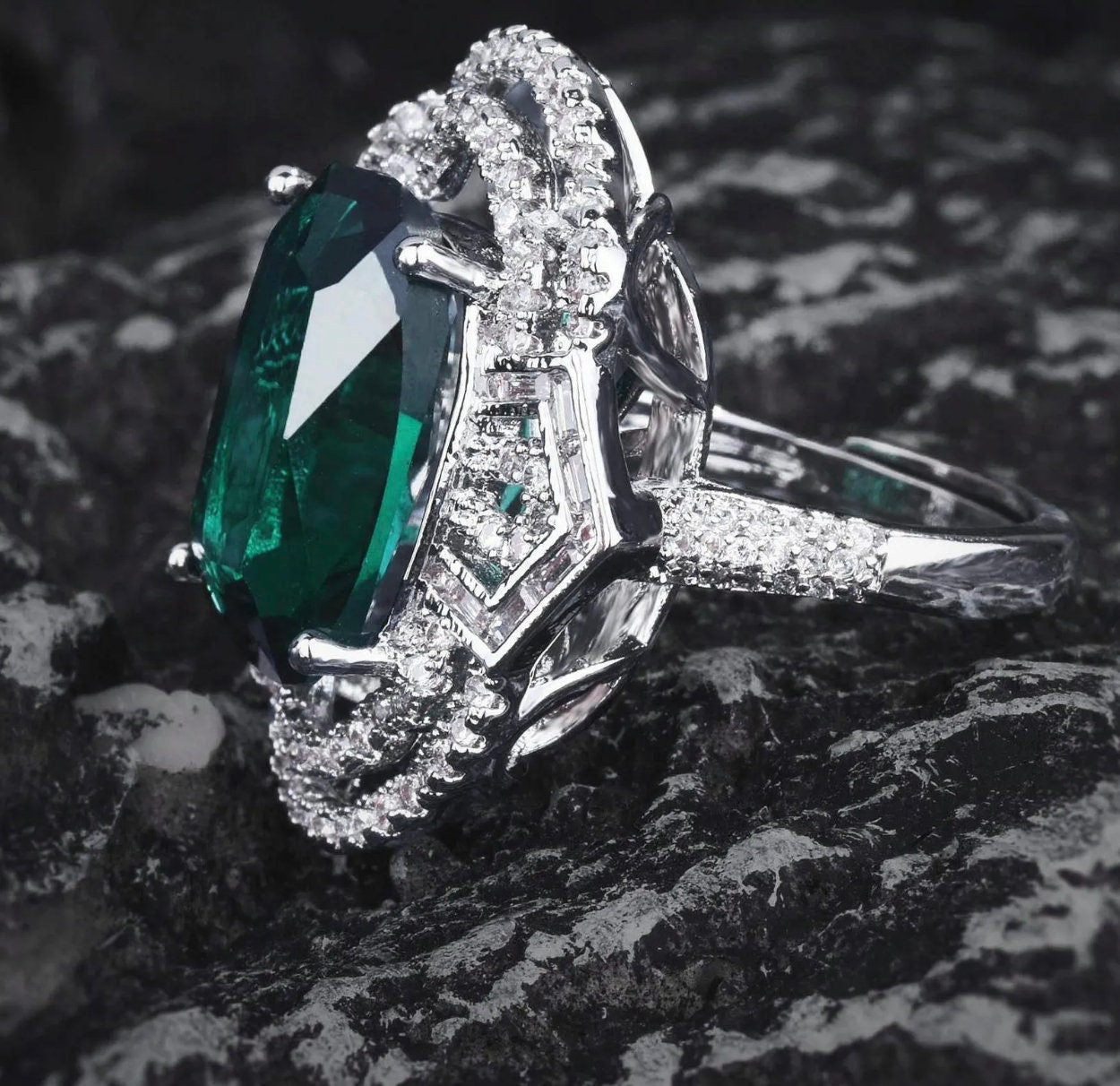 Green Statement Ring | Green Diamond Ring | Big Diamond Engagement Ring