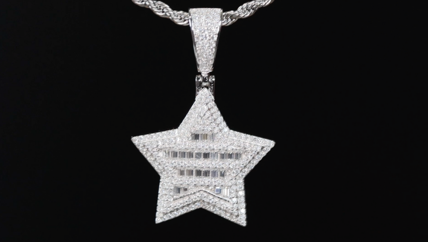 Moissanite Baguette Diamond Star Pendant