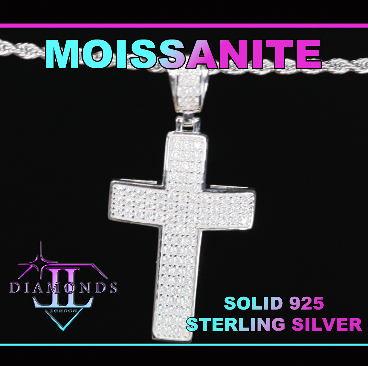 Big Moissanite Diamond Cross Pendant