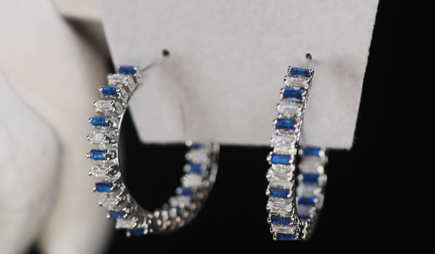 Big Blue Diamond Hoop Earrings