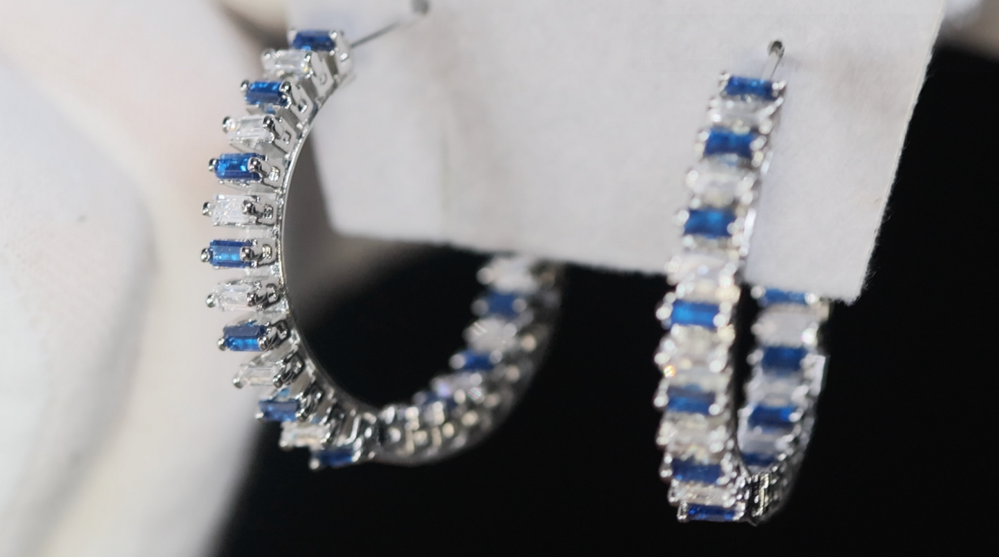 Big Blue Diamond Hoop Earrings