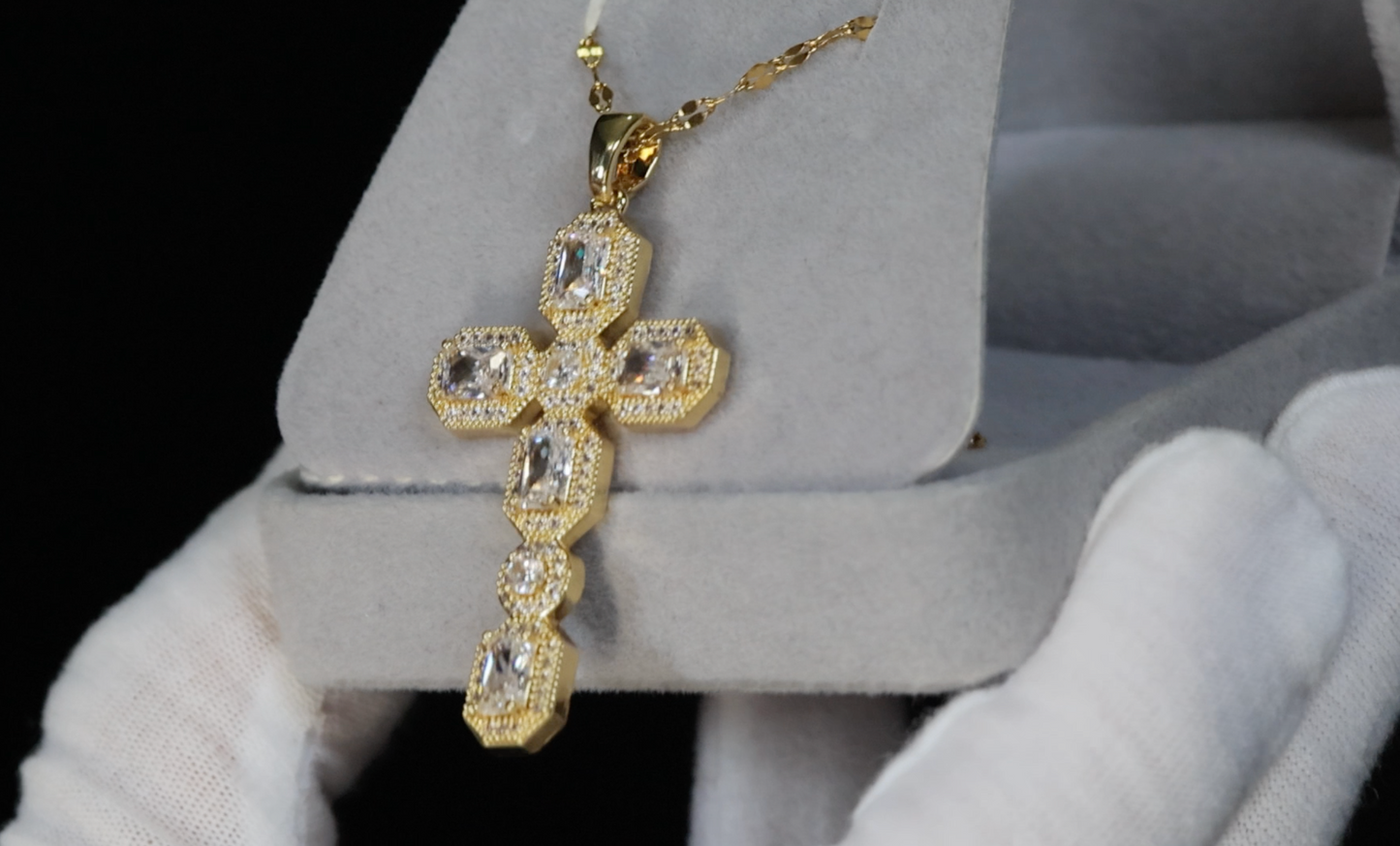 Big Gold Diamond Cross Pendant