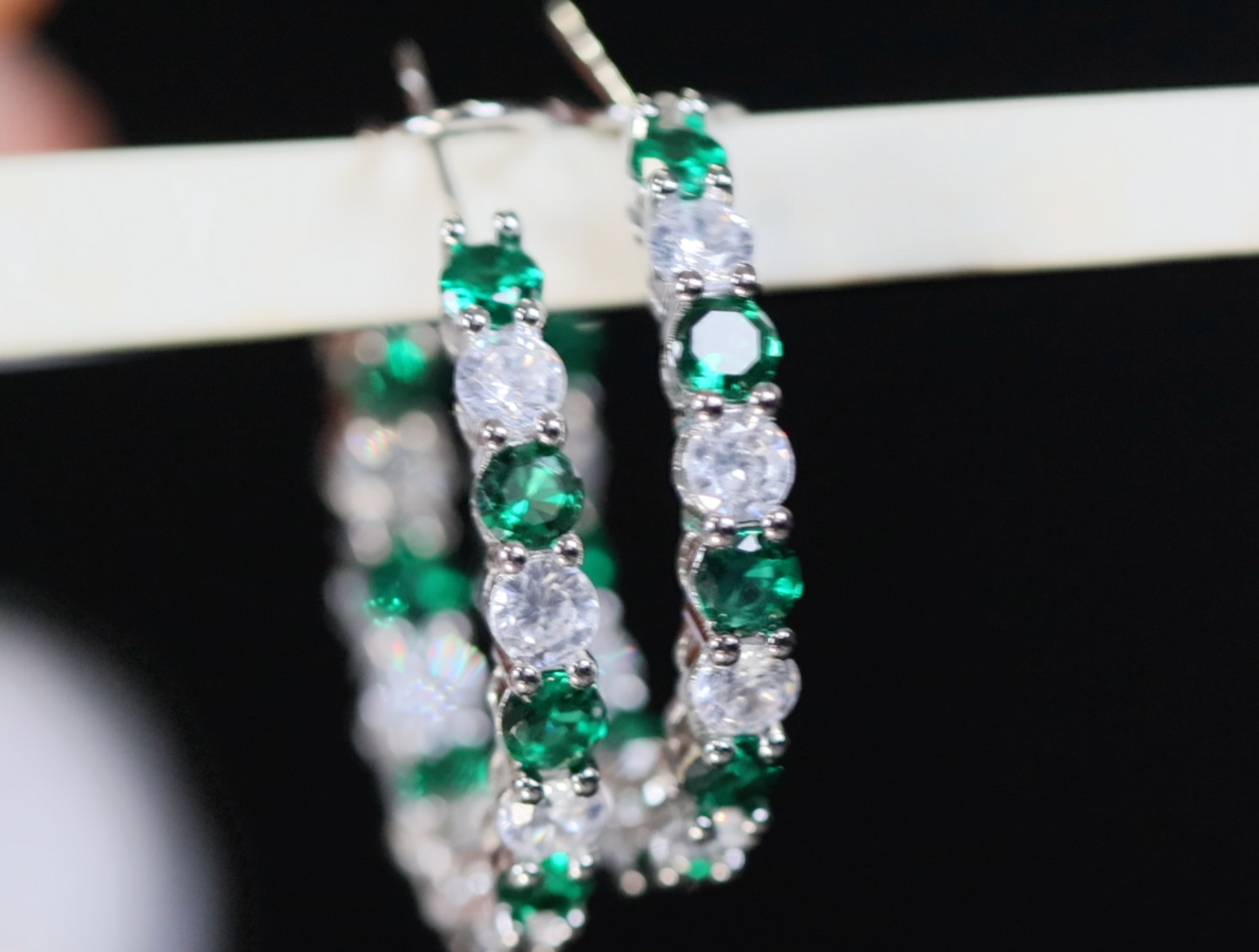 Big Green Diamond Hoop Earrings