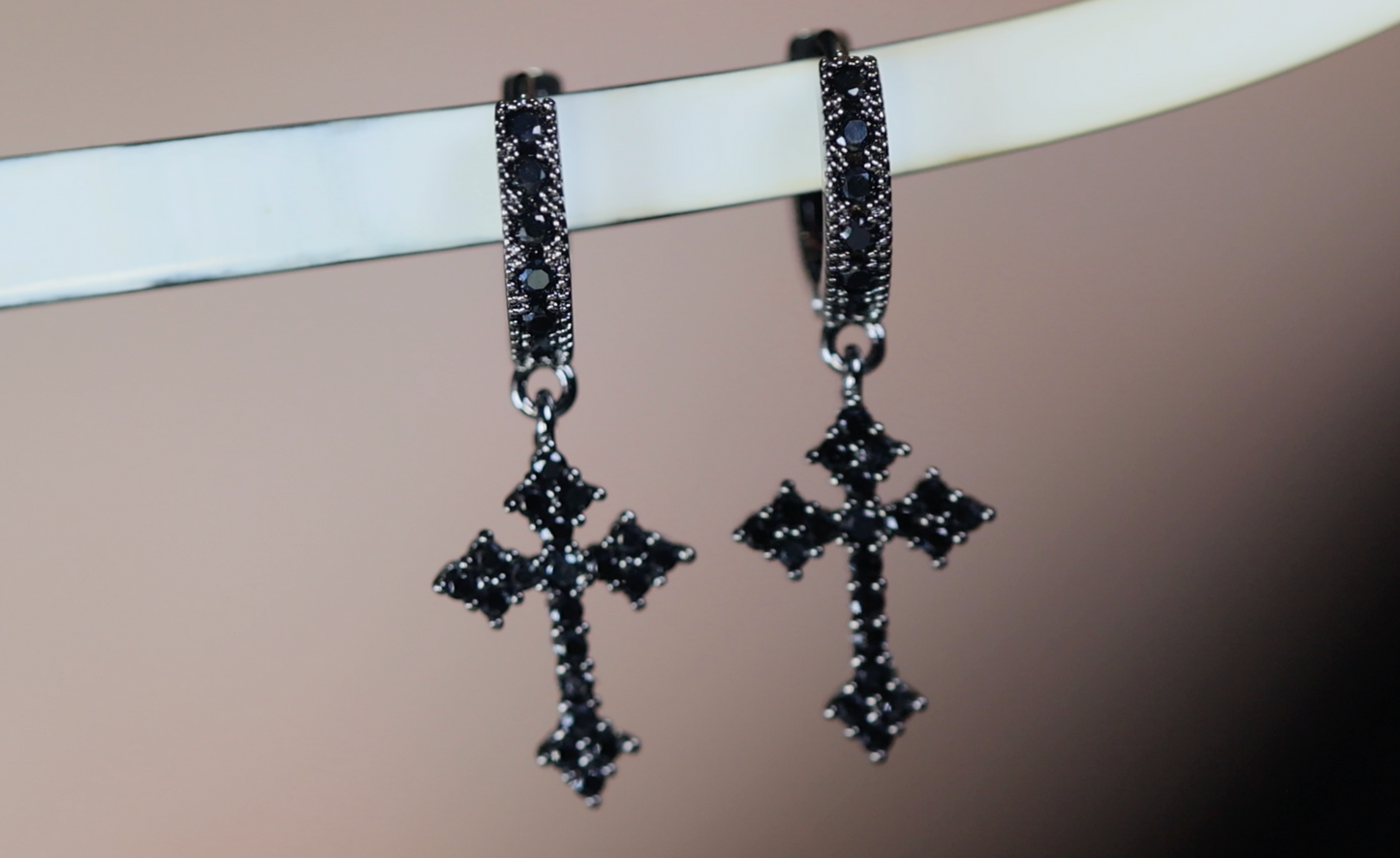 Black Diamond Cross Earrings