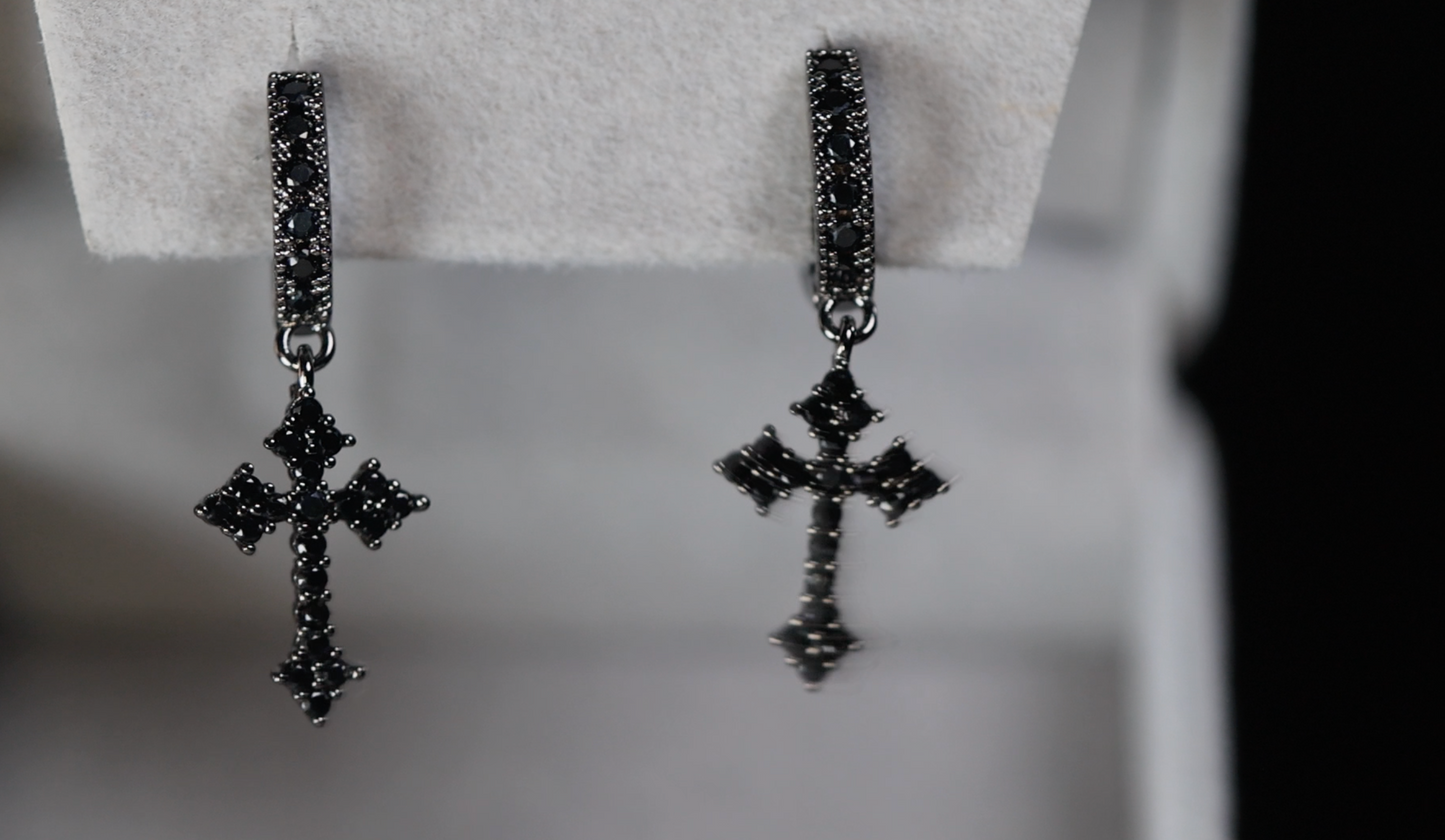 Black Diamond Cross Earrings