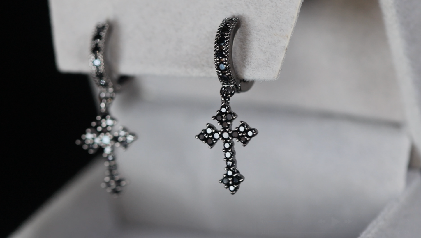 Black Diamond Cross Earrings
