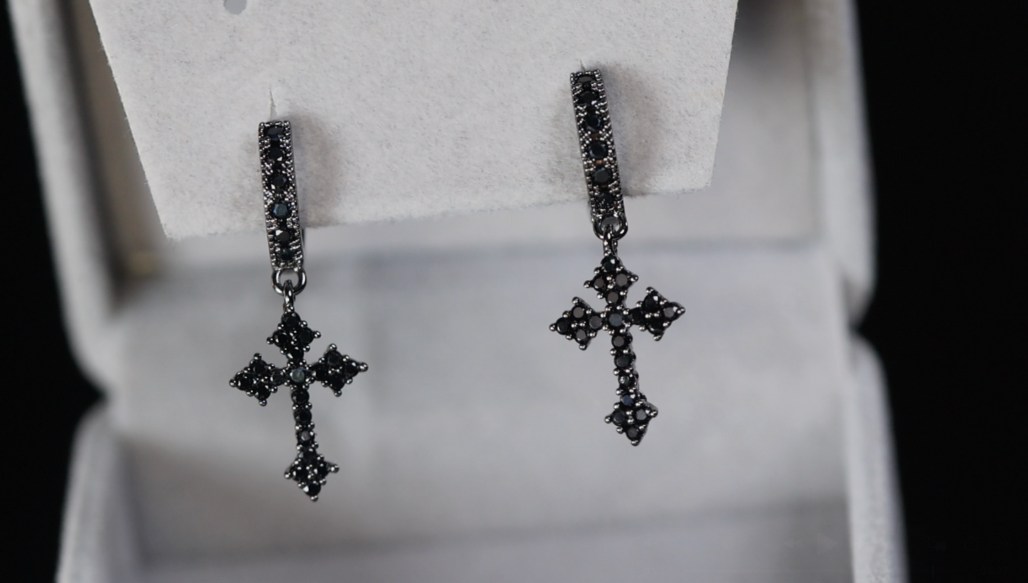 Black Diamond Cross Earrings