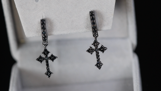 Black Diamond Cross Earrings
