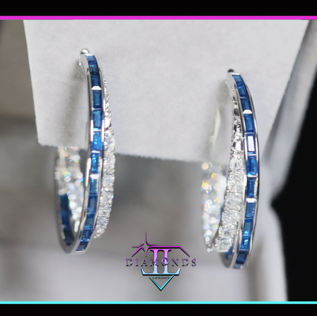 Blue Diamond Hoop Earrings