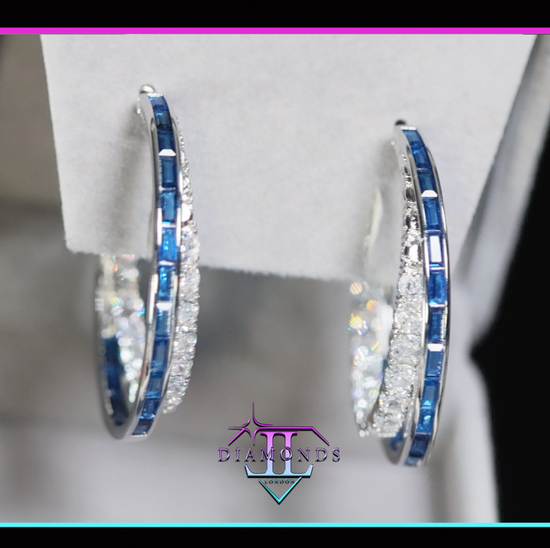 Blue Diamond Hoop Earrings