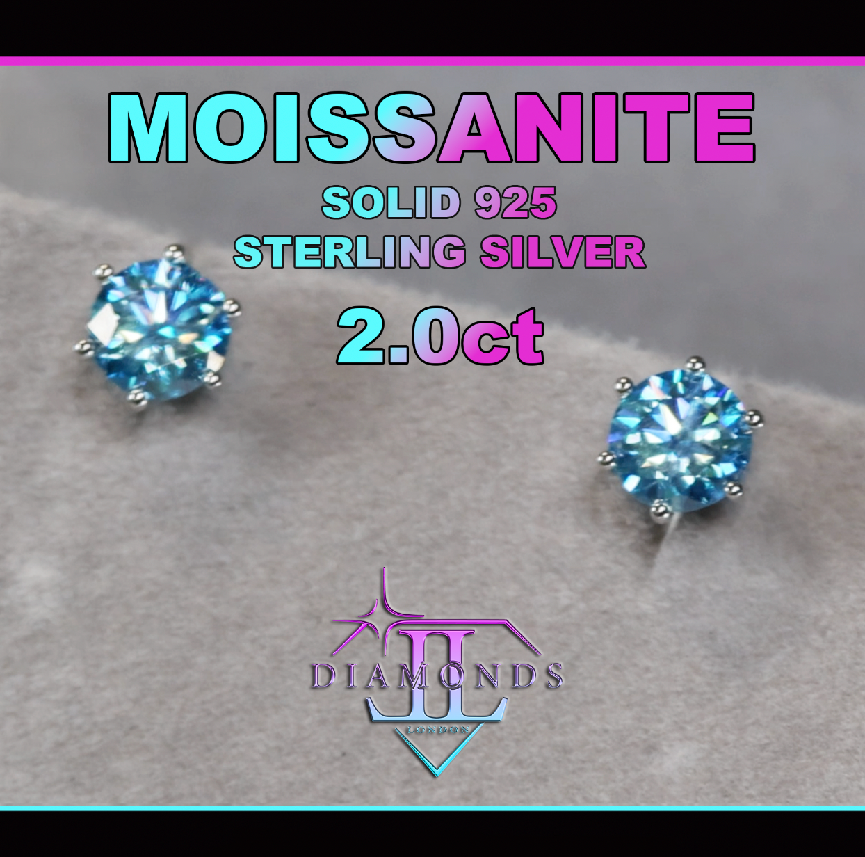 BLUE MOISSANITE EAR STUDS