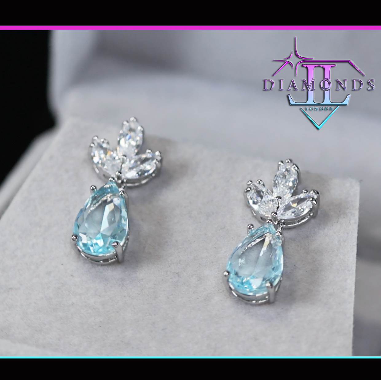 Blue Pear Cut Diamond Earrings