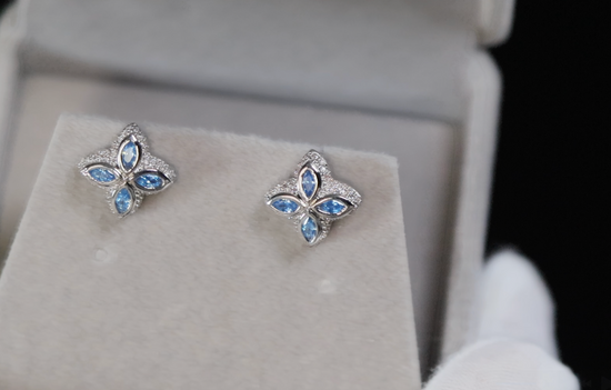 Blue Diamond Clover Ear Studs