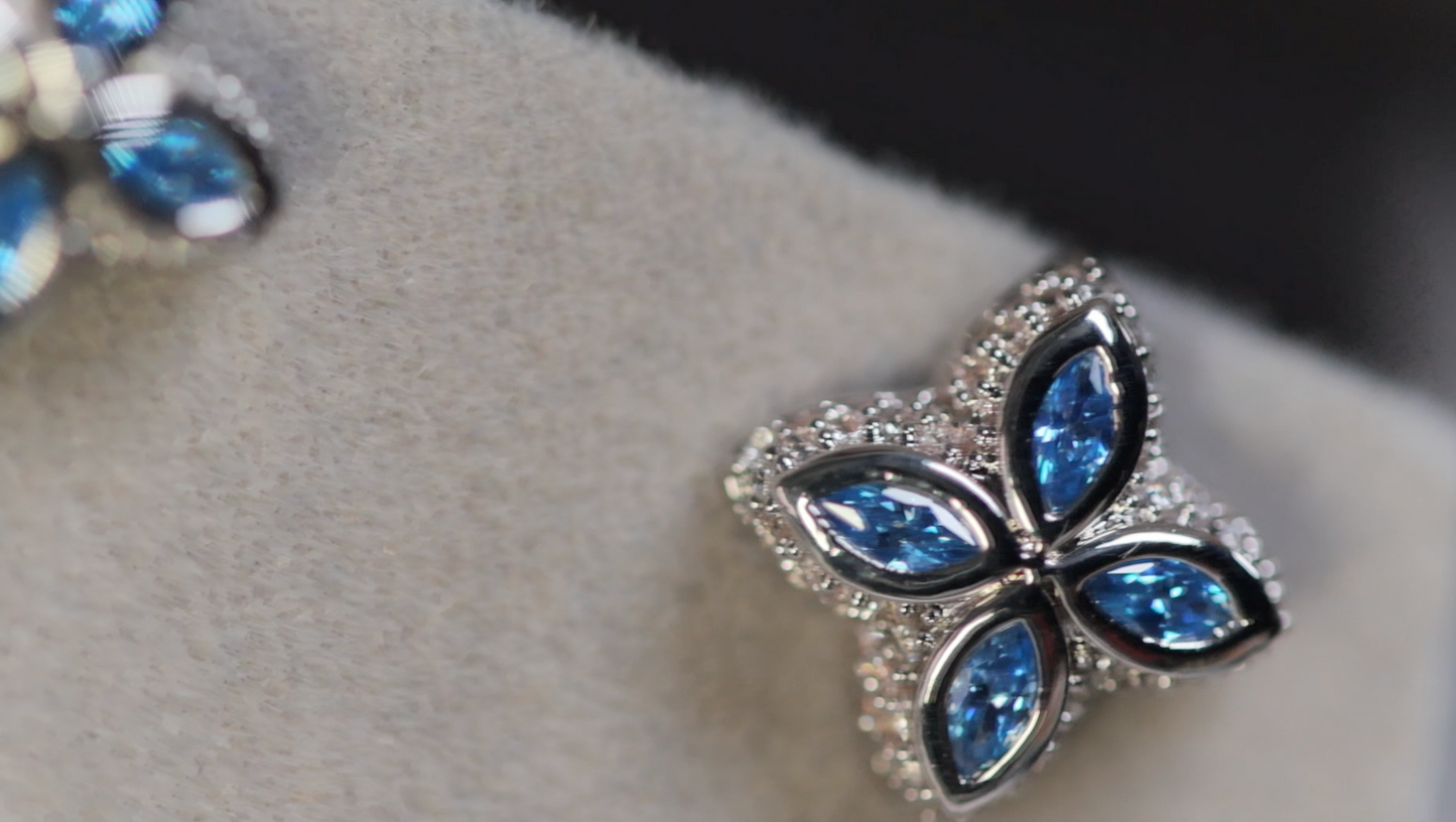 Blue Diamond Clover Ear Studs