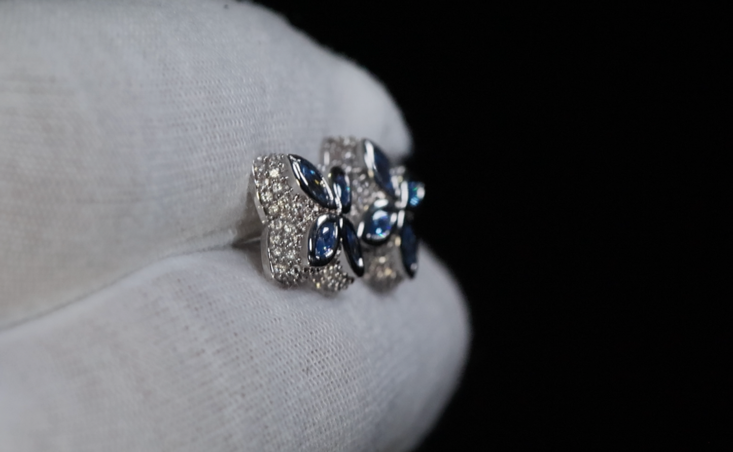 Blue Diamond Clover Ear Studs